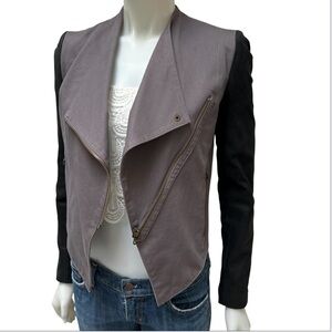 Aqua Cropped Moto Bomber Jacket Leather Cotton Assymetrical zipper Athleisure XS